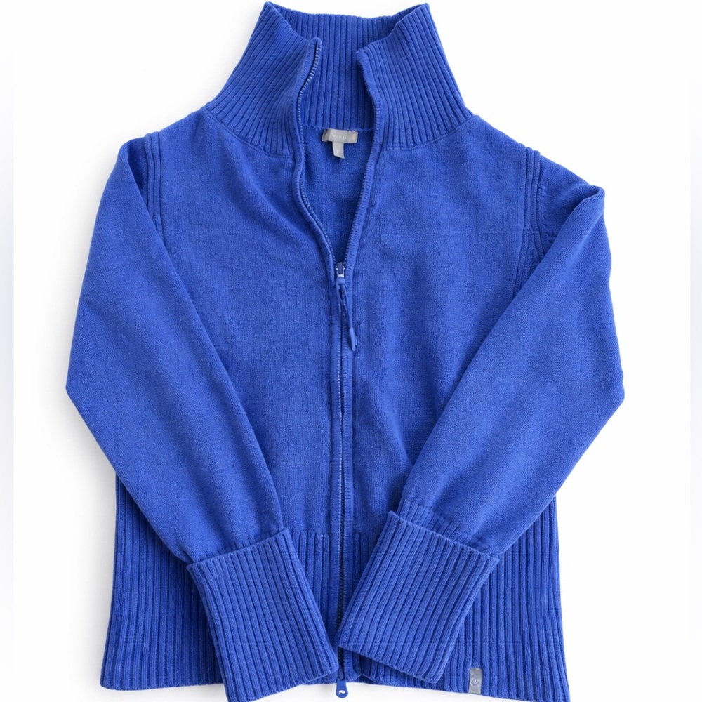Talbots Cardigan Sweater blue full zip high collar size S